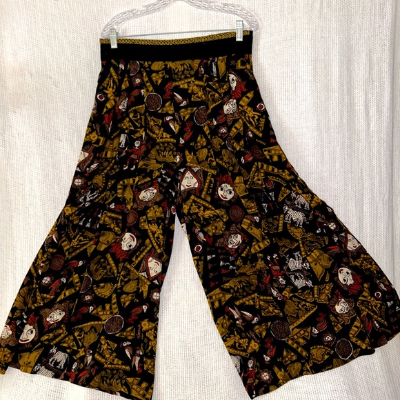 Marsha Brander For Componix Wide Leg Gaucho Pants 14 Funky Art Faces Rayon 80s L - Picture 5 of 14